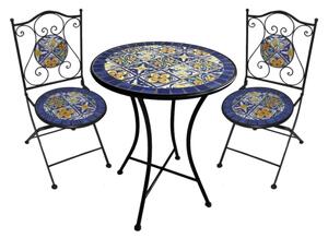 Set Bistrot Tavolo Maioliche D60xH75 Con 2 Sedie Pieghevoli Genziana
