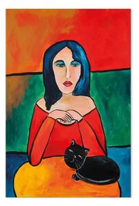 Quadro moderno Signora con un gatto nero