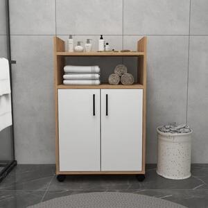 Mobile Multiuso Bagno/Cucina 2 Ante 60x35x92 Con Rotelle Lukas Rovere E Bianco