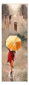 Quadro moderno Bellezza sotto la pioggia - silhouette di donna con ombrello giallo su sfondo grigio