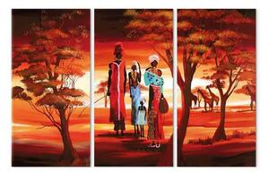 Quadro su tela Passeggiata in famiglia - famiglia africana con tramonto e savana