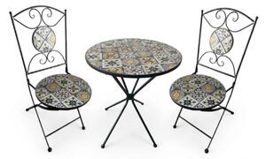 Set Bistrot Tavolo Maioliche Tondo 60 Cm Con 2 Sedie Pieghevoli Amalfi