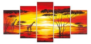 Quadro su tela Giraffe sullo sfondo del sole che tramonta