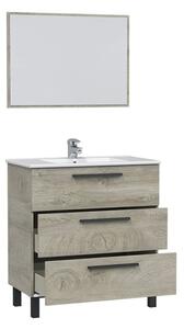 Mobile Bagno 80 Cm 3 Cassetti Con Lavabo E Specchio Athena Rovere Alaska