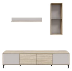 Mobile TV 200 Cm Con Ante Cassetti E Mensole Superiori Nilo Cashmere E Rovere Canadian