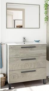 Mobile Bagno 80 Cm 3 Cassetti Con Lavabo E Specchio Athena Rovere Alaska