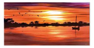 Quadro contemporaneo Una barca solitaria al tramonto