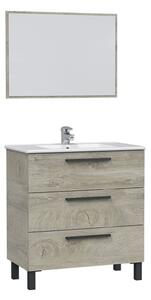 Mobile Bagno 80 Cm 3 Cassetti Con Lavabo E Specchio Athena Rovere Alaska