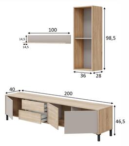 Mobile TV 200 Cm Con Ante Cassetti E Mensole Superiori Nilo Cashmere E Rovere Canadian