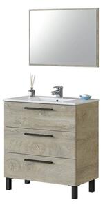 Mobile Bagno 80 Cm 3 Cassetti Con Lavabo E Specchio Athena Rovere Alaska