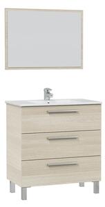 Mobile Bagno 80 Cm 3 Cassetti Con Lavabo E Specchio Athena Rovere