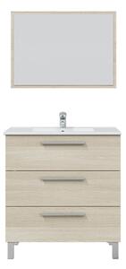 Mobile Bagno 80 Cm 3 Cassetti Con Lavabo E Specchio Athena Rovere
