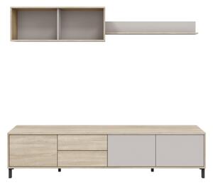 Mobile TV 200 Cm Con Ante Cassetti E Mensole Superiori Nilo Cashmere E Rovere Canadian