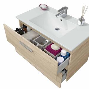 Mobile Da Bagno Sospeso 80 Cm 2 Cassetti Con Lavabo Nexa Rovere Canadian