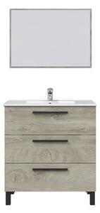 Mobile Bagno 80 Cm 3 Cassetti Con Lavabo E Specchio Athena Rovere Alaska