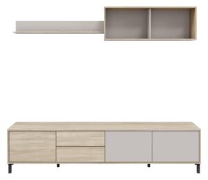 Mobile TV 200 Cm Con Ante Cassetti E Mensole Superiori Nilo Cashmere E Rovere Canadian