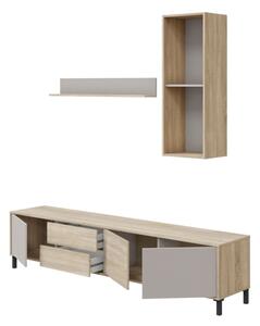 Mobile TV 200 Cm Con Ante Cassetti E Mensole Superiori Nilo Cashmere E Rovere Canadian