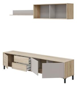 Mobile TV 200 Cm Con Ante Cassetti E Mensole Superiori Nilo Cashmere E Rovere Canadian