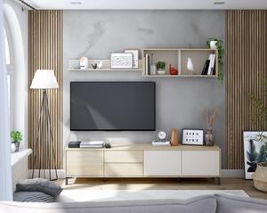 Mobile TV 200 Cm Con Ante Cassetti E Mensole Superiori Nilo Cashmere E Rovere Canadian
