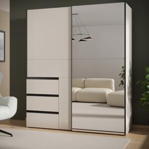 Armadio Guardaroba Scorrevole Con Specchio 170x60x200 Cm 3 Cassetti Winn Sabbia