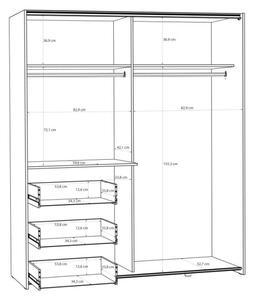 Armadio Guardaroba Scorrevole Con Specchio 170x60x200 Cm 3 Cassetti Winn Sabbia