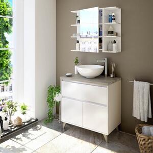 Specchiera Da Bagno 40 Cm 1 Anta Con Ripiani Modulare Bianco Lucido