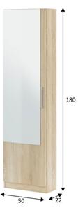 Scarpiera 1 Anta Con Specchio 50x22x180 Cm 16 Paia Kristal Rovere Canadian