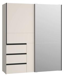 Armadio Guardaroba Scorrevole Con Specchio 170x60x200 Cm 3 Cassetti Winn Sabbia