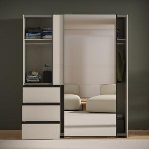 Armadio Guardaroba Scorrevole Con Specchio 170x60x200 Cm 3 Cassetti Winn Sabbia