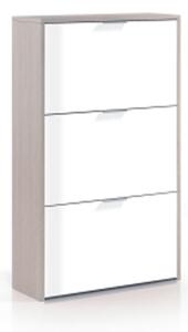Scarpiera 3 Ante Doppio Scomparto 60x22x113 Cm Salvaspazio 18 Paia Bianco Lucido Rovere