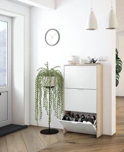 Scarpiera 3 Ante Doppio Scomparto 60x22x113 Cm Salvaspazio 18 Paia Bianco Lucido Rovere