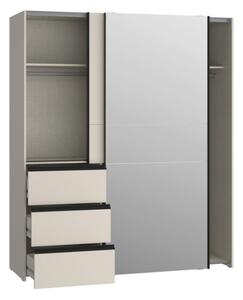 Armadio Guardaroba Scorrevole Con Specchio 170x60x200 Cm 3 Cassetti Winn Sabbia