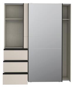 Armadio Guardaroba Scorrevole Con Specchio 170x60x200 Cm 3 Cassetti Winn Sabbia