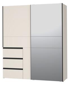 Armadio Guardaroba Scorrevole Con Specchio 170x60x200 Cm 3 Cassetti Winn Sabbia