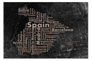 Quadro su tela Mappa testuale della Spagna su sfondo nero