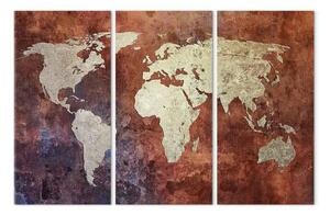 Quadro contemporaneo Mappa del mondo rugginosa: trittico