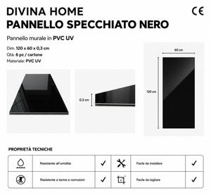 Pannello decorativo effetto specchio specchiato Nero fume' Set 6 pz 120x60 in PVC UV Ultra Slim