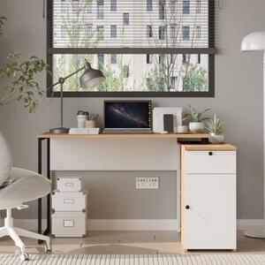 Scrivania Angolare 130x90x75h Con Anta Vani e Cassetto Nora Rovere E Bianco