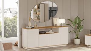 Credenza Moderna 4 Ante 180x45x75 Con Vano A Giorno Beige E Rovere Frame