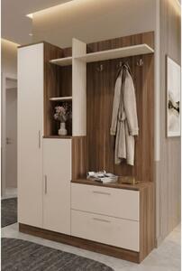 Mobile Ingresso Con Scarpiera Appendiabiti E Armadietto 140x37x182 Noce E Beige Wisdom