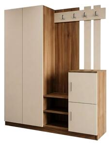 Mobile Da Ingresso Con Scarpiera A 2 Ante Appendiabiti E Vani Noce E Beige