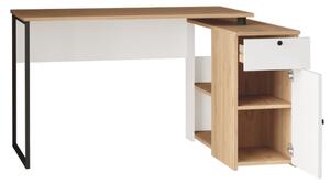 Scrivania Angolare 130x90x75h Con Anta Vani e Cassetto Nora Rovere E Bianco
