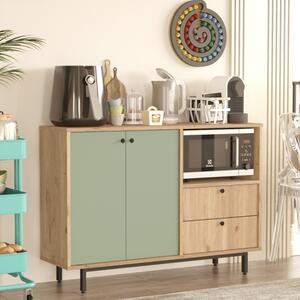 Mobile Cucina Con Vano Microonde 2 Ante 2 Cassetti Claudia Rovere E Verde Salvia