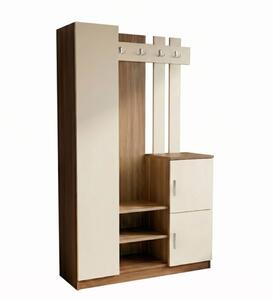 Mobile Ingresso Con Scarpiera Appendiabiti E Armadietto 113x35x180 Noce E Beige Roger
