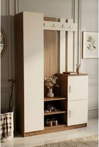 Mobile Ingresso Con Scarpiera Appendiabiti E Armadietto 113x35x180 Noce E Beige Roger