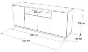 Credenza Moderna 4 Ante 180x45x75 Con Vano A Giorno Beige E Rovere Frame