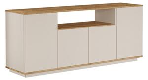 Credenza Moderna 4 Ante 180x45x75 Con Vano A Giorno Beige E Rovere Frame