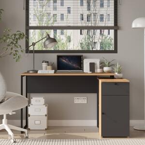 Scrivania Angolare 130x90x75h Con Anta Vani e Cassetto Nora Rovere E Antracite