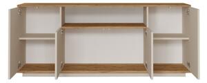 Credenza Moderna 4 Ante 180x45x75 Con Vano A Giorno Beige E Rovere Frame