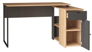 Scrivania Angolare 130x90x75h Con Anta Vani e Cassetto Nora Rovere E Antracite